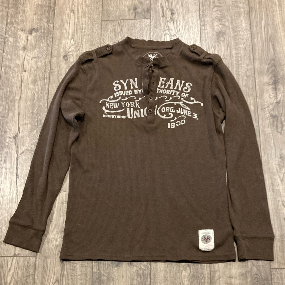 Men Brown Long Sleeve Henley Tee size medium